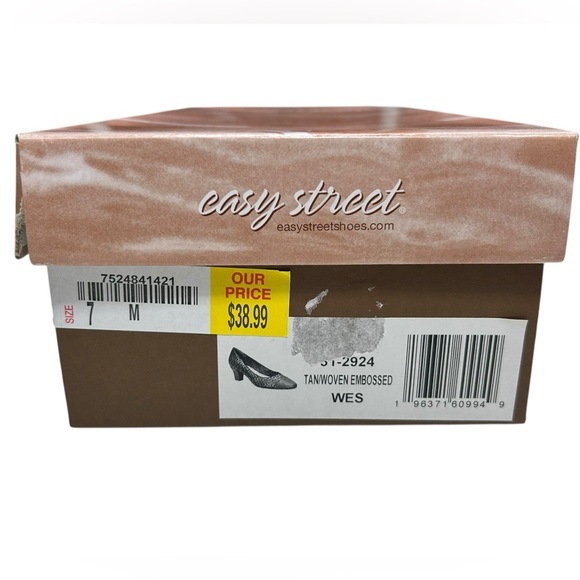 NWT easy street faux leather woven chocolate brown heels dress shoes low heel - Picture 13 of 16